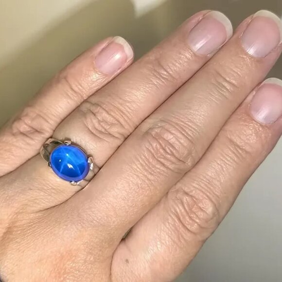 Bright Blue Lab Sapphire In Sterling Silver Ring, 8ct. Certified. Size 7.25 - Picture 7 of 10